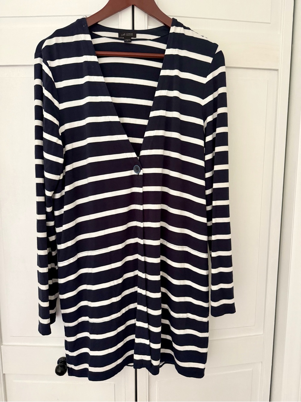 J. Jill Navy and White Stripe Jersey Cardigan